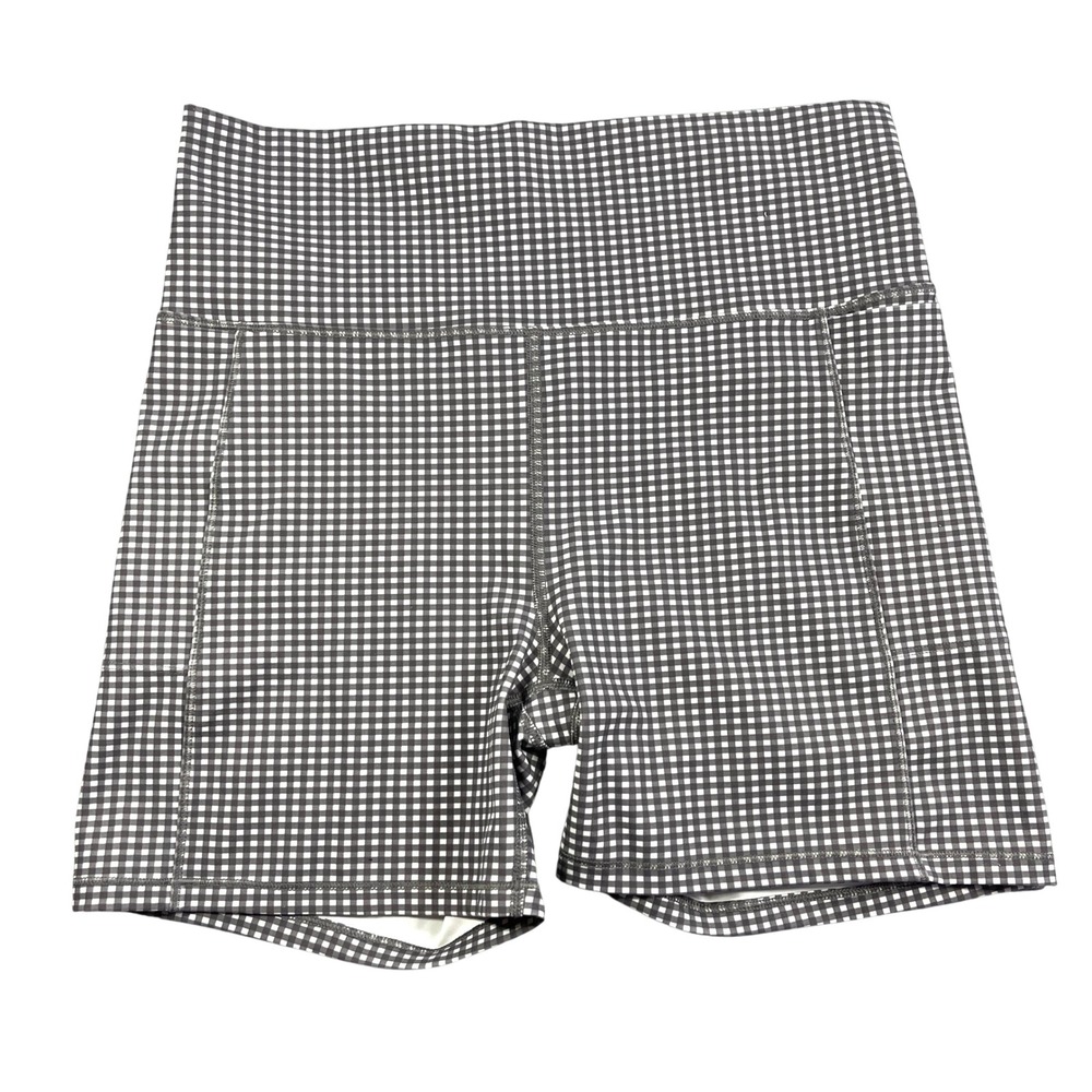 Vuori Studio Pocket 5" Short Gingham Plaid Active Shorts Womens Large White Gray